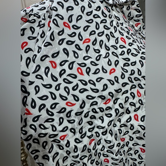 Lilli Ann Collections Blouse White Black Paisley Elastic Waist Vintage 80s Mod - Picture 8 of 11